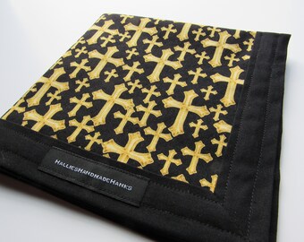 Cross Fabric EDC Hank Gold and Black Cross Fabric Handmade Hank Everyday Carry Pocket Dump Hank Mens Handkerchief Gift for Him Gift for Her