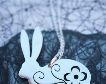 rabbit necklace bunny necklace hare pendant pretty flower jewelry