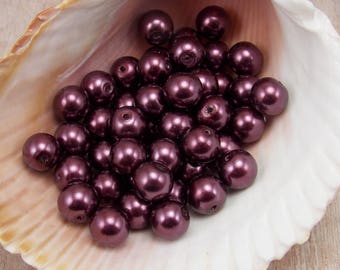 8mm Glass Pearls - Burgundy - 50 pieces - Dark Wine