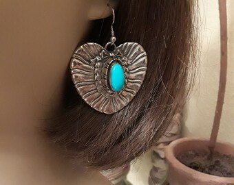 Sterling silver turquoise heart pierced earrings