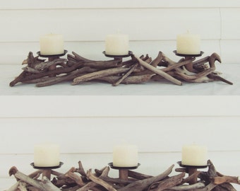 Driftwood Three Pillar Candle Holder, Driftwood Candle Holder, Driftwood Candelabra, Driftwood Art, Beach Decor, Driftwood Beach Decor