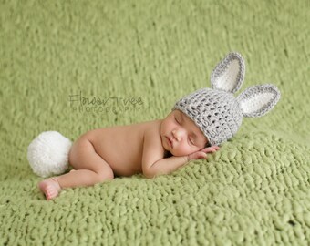 Newborn Bunny Hat, Newborn Photo Prop, Newborn Easter Hat, Crochet Bunny Hat, Easter Prop, Baby Bunny Hat With Tail, Infant Bunny Hat, Bunny