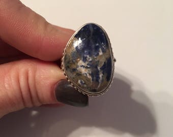 Blue Sodalite, 925 Sterling Silver, Vintage Style Ring, Size 9