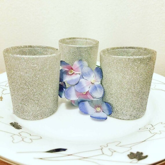 Silver Glitter Votive Candle Holder Wedding Candles Table