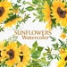 Sunflower clipart Watercolor Wreath: "SUNFLOWER BOUQUETS" Wedding clipart Floral Wreaths Yellow Flowers Floral Illustration DIY Wedding