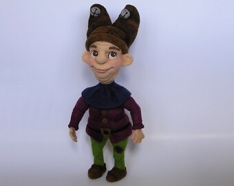 OOAK NEEDLE FELTED Doll / Duncan the Jester / One of a kind art doll, needle felted by hand by Caryn Burwood of Puruple Moose Felting