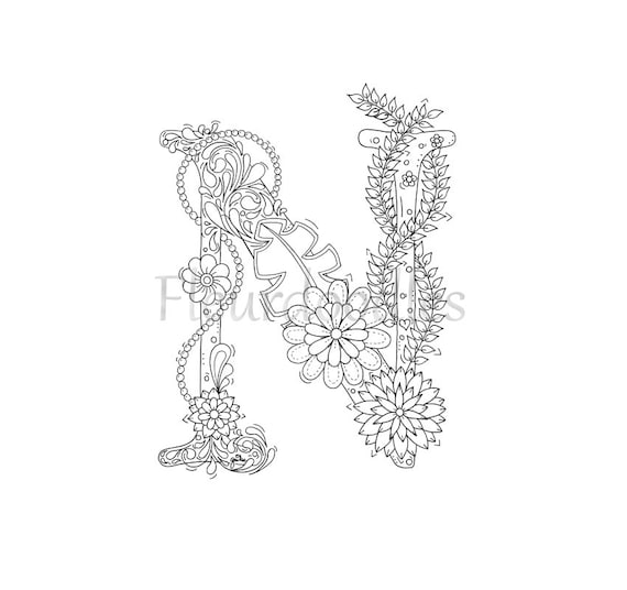 Malseite zum Ausdrucken Buchstabe N floral