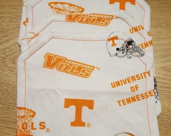Coasters, square with miter corners, white background with University of TN symbols in orange