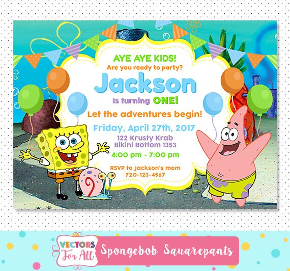 Spongebob Squarepants Party Invitation Spongebob Squarepants