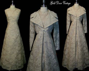 Deadstock Vintage 60s 70s TRAINA BOUTIQUE Mousseline 2 Pc Dress Coat Wedding Formal Ensemble L