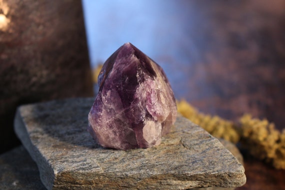 Chevron Amethyst Point 1.45", Standing Amethyst, Natural Chevron Amethyst, Polished Amethyst Point, Purple Crystal Point, Grid, Reiki