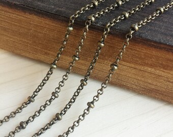 2mm Satellite Chain - 5 or 10 feet - 2mm Rolo with 2.5mm Ball - Soldered Links - Antique Brass finish - Nickel Free