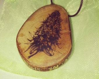 Cannabis Bud Hemp Marijuana Necklace Wooden Charm Brown Eco Friendly Handmade Personalised Charms Wood Hand made Jewellery #Etsy