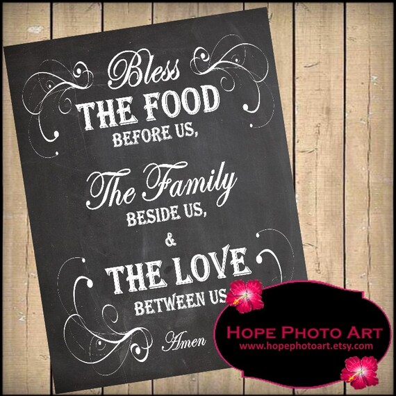 Bless This Food Prayer Chalkboard Digital Collage Sheet 8x10