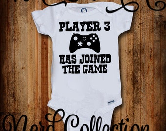 Baby Onesie Player 3 Joined the Game Gamer Pregnancy Announcement Daddy Baby Shower Gift Nursery Funny Custom Baby Clothing Gerber New Baby