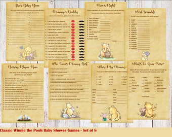 Classic Winnie the Pooh Baby Shower Games, 8 Games, Instant Download
