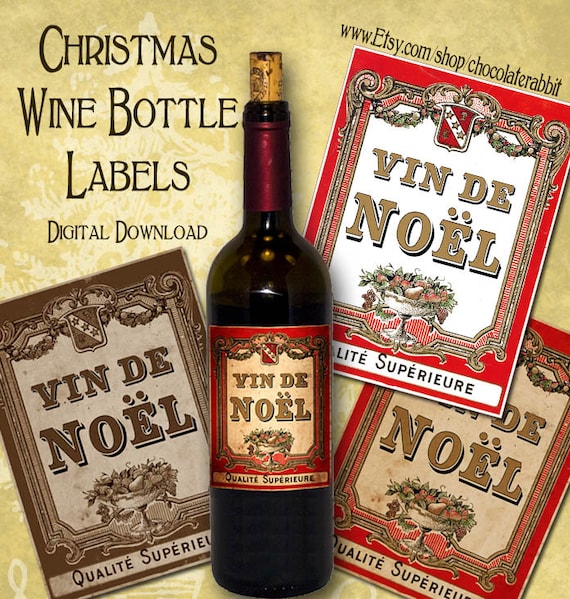 christmas wine bottle labels tags digital download printable