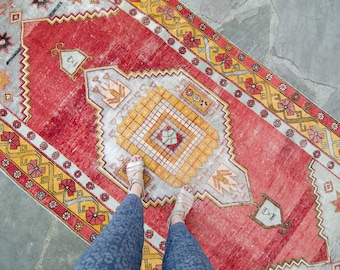 Vintage Oushak Prayer Runner Wool Low Pile Oushak Rug / Runner - FREE DOMESTIC SHIPPING