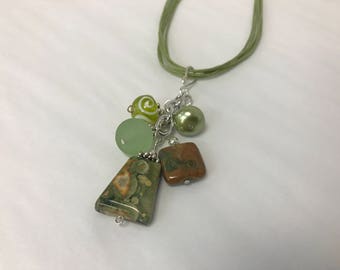 Rhyolite Gemstone Pendant Cluster Necklace