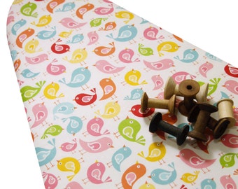PADDED Ironing Board Cover made with Riley Blake's Hello Sunshine happy birds on white