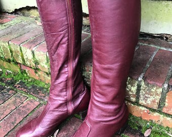 Genuine 1970's Vintage Oxblood Leather Go Go Boots size 8 7.5