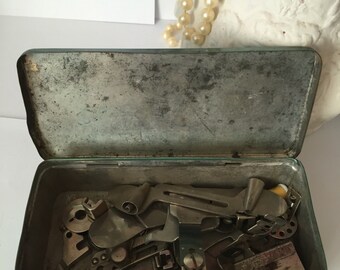Vintage Tin Full Of Sewing Machine Parts - Singer Sewing Machine Attachements