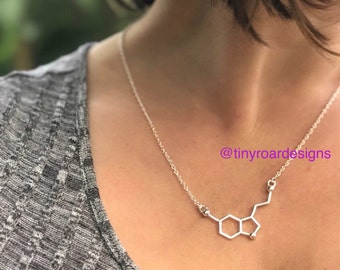 Serotonin molecule necklace- the happy molecule! Silver, gold or rose gold.