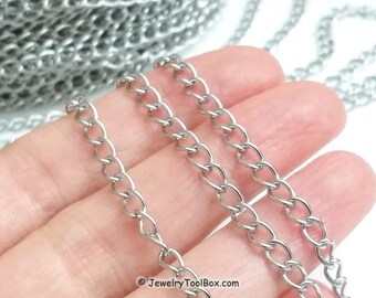 Stainless Steel Chain, Extender Chain, Bulk Jewelry Making Charm Bracelet Chain, Open Link, 3.5x5.5x0.75mm, Lot Size 4 to 20 feet, #1950