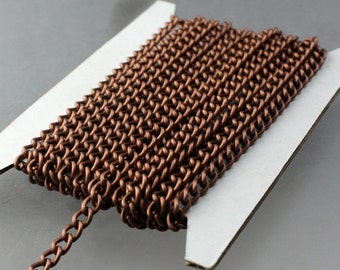 32 feet Antique Copper Curb Chain / BIG Chunky Sturdy Curb Chain - 3.6mm width 1.0mm Wire Unsoldered - Bulk Chain Necklace Chain