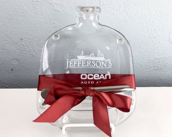 Jefferson Ocean Bourbon Upcycled Melted Bottle Cheese Plate or Wall Hanging by Mitchell Glassworks, Kentucy Bourbon Lover Gift, Groomsmen