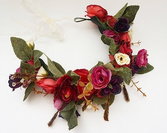 Free Domestic Shipping! Floral Crown Boho Flower Crown, Wedding Crown, Wedding Flower Crown, Wedding Headpiece, Floral Crown, Silk Flowers