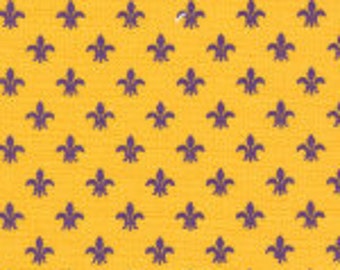 Mini Purple Fleur De Lis on Gold by Fabric Finders
