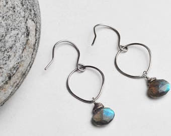 Sterling Silver. Labradorite Briolette Teardrop Earrings