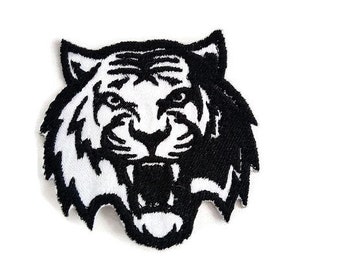 Black and White Tiger Patch, Jacket Tiger Patch, Jacket Tiger Iron on Patch, Tiger Applique, Animal Patch, Gift for Him, FREE SHIPPING
