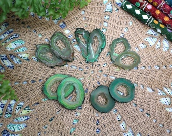 Green druzy Agate Slice pair - ~1" to 2.5" - Brazilian Agate -Druzy Center High Quality Agate Slice PAIRS wire wrapping (RK141B6-04)