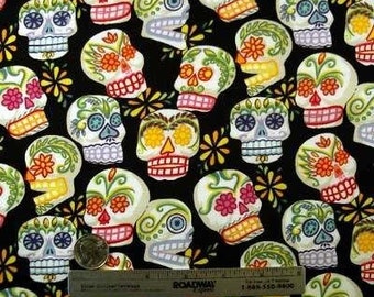 MINI CALAVERAS BLACK Alexander Henry Day of the Dead Quilt Fabric by the Yard Sugar Skulls