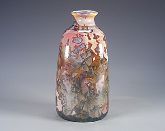 Ceramic Vase - Green, Purple, Tan - Crystalline Glaze on High-Fired Porcelain - Hand Made Pottery - FREE SHIPPING - #J-178