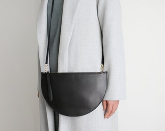 Half Moon Crossbody Bag Black, Wristlet Clutch, Clutch, Bridal Bag, Leather Clutch, Evening Bag, Leather Purse