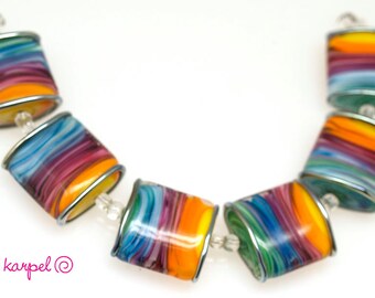 Colorful pillow lampwork beads SRA MTO set of 6,glass beads, Handmade lampwork glass beads, jewelry supplies artisan glass beads