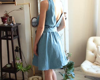 Jeans dress Johanna, dress, back-free dress, summer dress, summer dress, jeans dress, backless dress, blue dress, blue dress, party dress