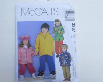 McCalls 3387 Toddler's and Children's Jackets, pullover top, pull-on pants and hat Uncut Sewing Pattern Sizes 4, 5, 6
