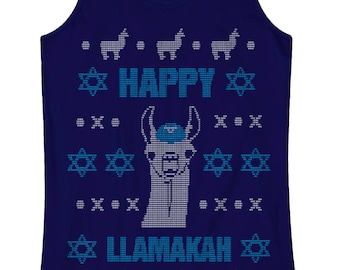 Happy Llamakah Llama Hanukkah Ugly Sweater Women's Racerback Tank Top - Burnout Racerback Tank Top