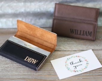 Custom Engraved Leather Business Card Holder, Personalized Card Case, Corporate Gifts, Boss Gift, Fathers Day Gift, Groomsmen Gifts