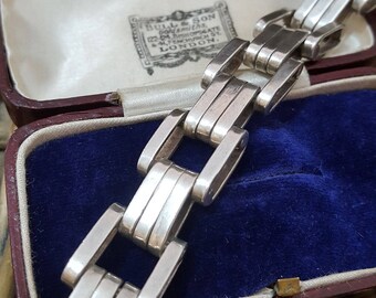 Vintage Sterling Silver Men's Bracelet, Mexican, Panther Chain, 8" Long, Heavy