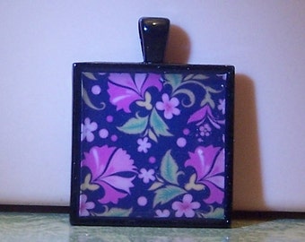Handmade bezel pendant necklace keychain pink floral spring flowers