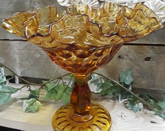 Amber Glass Thumbprint Design Dish