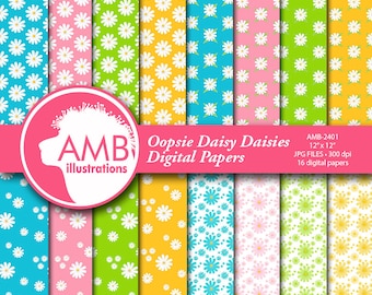 DAISY paper, daisy floral Digital Papers, oopsie Daisy florals, wedding paper, floral pattern, scrapbook paper, commercial use, AMB-2401