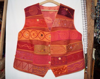 Orange waistcoat,maroon emroidered waistcoat,bohemian waistcoat,festival waistcoat,hungarian folk waistcoat,hippie waistcoat, boho waistcoat
