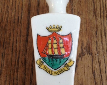 Vintage Willow Art China, Longton Crested Emblem Tall Vase for Morecambe. In Good Vintage Condition