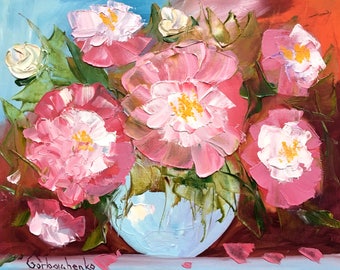 Palette Knife Original Oil Painting,Still Life Painting,Flowers Painting, Wall Art, Abstract Art by Tetiana